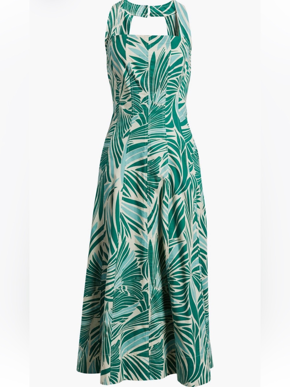 Vince Camuto Teal and Cream Tropical-Print Maxi Dress